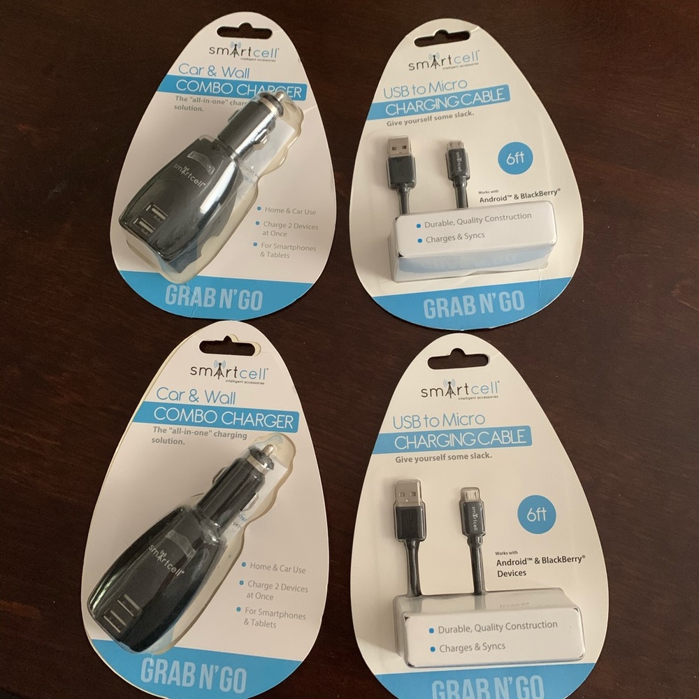 New 4 pcs phone chargers, wall car androids